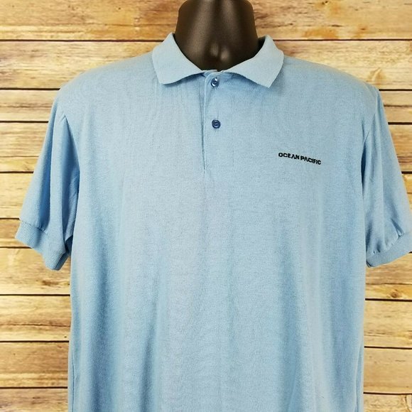 Vintage Ocean PacificMens L Blue Polo Shirt 70s Short Sleeve Made in USA